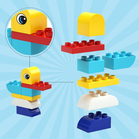 burgkidz Educational Toy Classic Big Size Bricks, Large Animal Building Blocks with Reusable Storage Bucket for Ages 3+