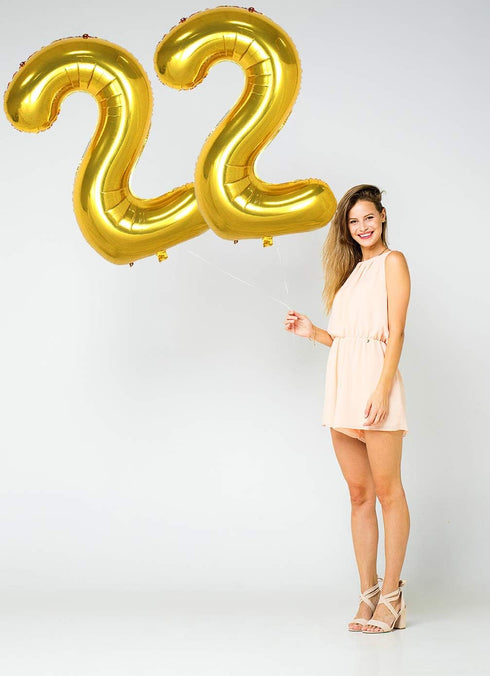 40 Inch Jumbo Gold Foil Mylar Number 22 Balloons for 22th Birthday Party Decorations, Anniversary Supplies (Gold 22)