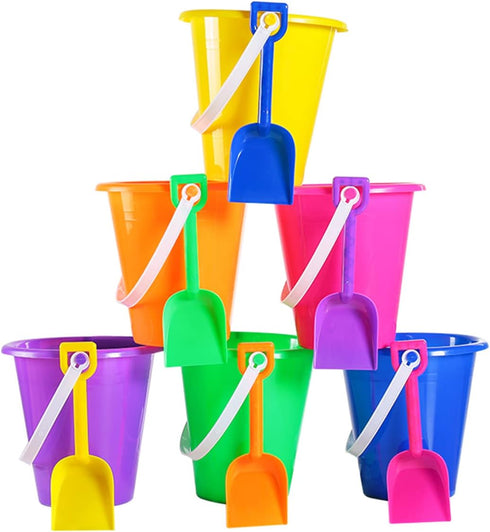 4E's Novelty 12 Sets 5.5" Sand Buckets and Shovels for Kids - Small Beach Toys for Summer Outdoor Fun, Party Favors