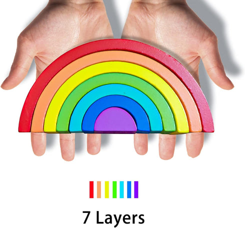 Wooden Rainbow Stacking Toy, Montessori Arch Bridge Building Blocks, Colorful Puzzles for Kids 2-5 Years Old, Rainbow
