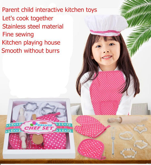 Qmakup Sets 2-8 Kids Baking for Girls ,Chef Costume Kids and Ttoddler Apron for GirlsKids Chef hat and ApronPopular