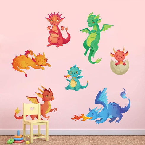 Large Dragon Wall Decals - Cartoon 3D Dinosaur Kids Wall Stickers for Bedroom, Playroom, Baby Nursery Wall Decor