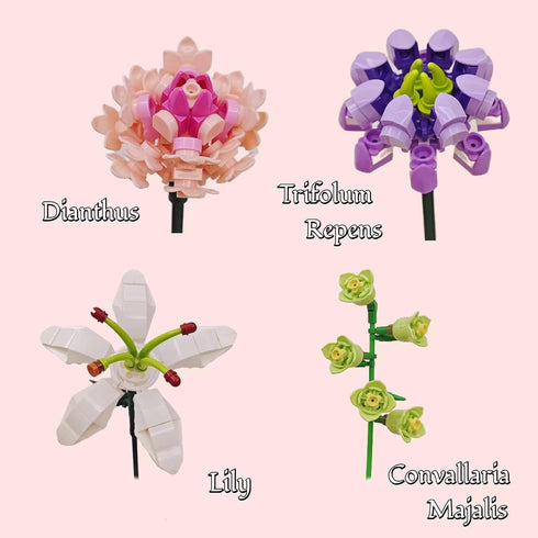 Flower Bouquet Building Set for Adults - Artificial Flowers with Lily and Carnation - 514 Pcs Romantic Gifts