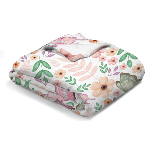 Watercolor Spring Garden Floral Butterflies Baby Blanket for Girls, Colorful Flowers Receiving Blanket 30x40