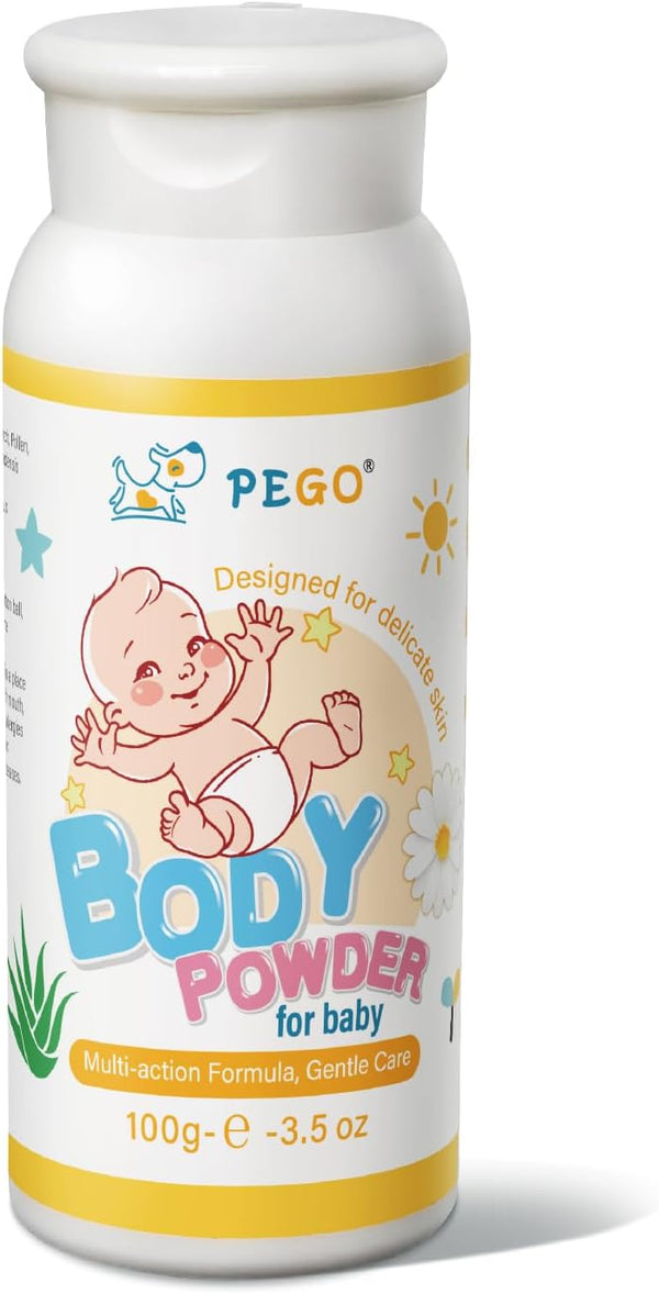 PEGO Cornstarch Baby Powder,Talc-Free,with Zinc Oxide,Aloe and Chamomilla,Prevent Heat Rash,Diaper Rash,Protect Newborns,Toddlers