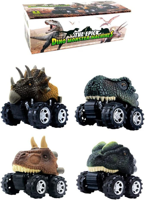 DINOBROS Pull Back Dinosaur Car Toys, 4 Pack Dino Toys for 3 Year Old Boys and Toddlers T-Rex Games