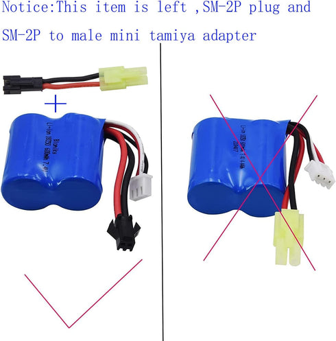 Blomiky 2 7.4V 600mAh Lion Battery with SM-2P Black 2 Pin Plug for Skytech RC Ship Boat