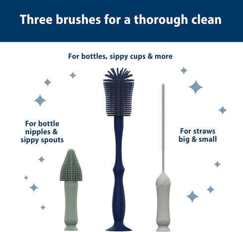 Set 3-Pack Dr. Brown's Silicone Cleaning Brush with Bottle, Spout, and Straw Brush, + Soft Touch No Scratch Baby Bottle