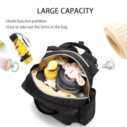 SONARIN Backpack Stylish Waterproof Baby Nappy Changing with Changing Mat(Black)