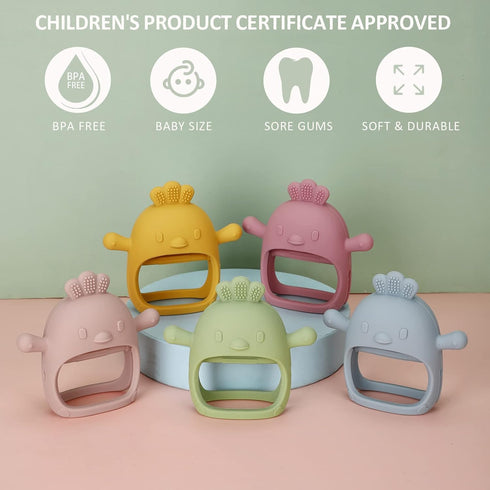 Socub 3 Pack Silicone Baby Teether Toys for Infants 3+ Months, BPA Free Anti-Drop Silicone Mitten Teething Toy for Soothing Sore Gums, Baby Chew Toys for Sucking Needs, Olive,Dusty Blue,Mango