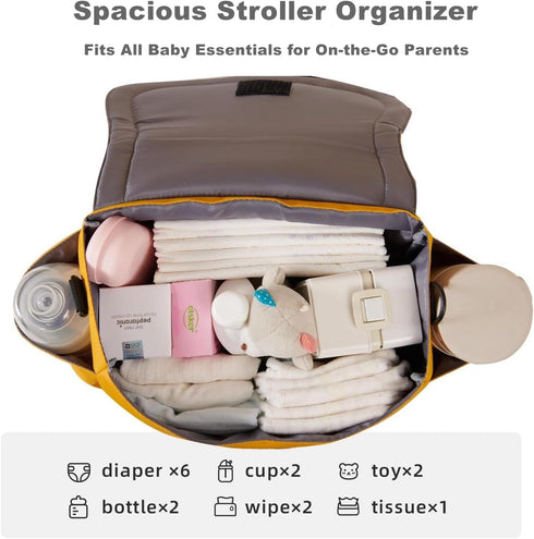 2 SUNVENO Kitty Stroller Organizer Bag Universal Baby Stroller Caddy with Cup Holders, Adjustable Straps, Waterproof