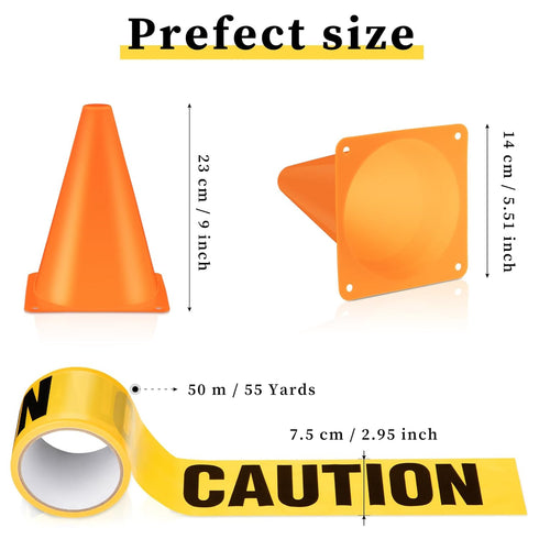 11 Set Decor(9 Inch Frienda Pcs Construction Birthday Party Decorations with Mini Traffic Cones and Caution Tape