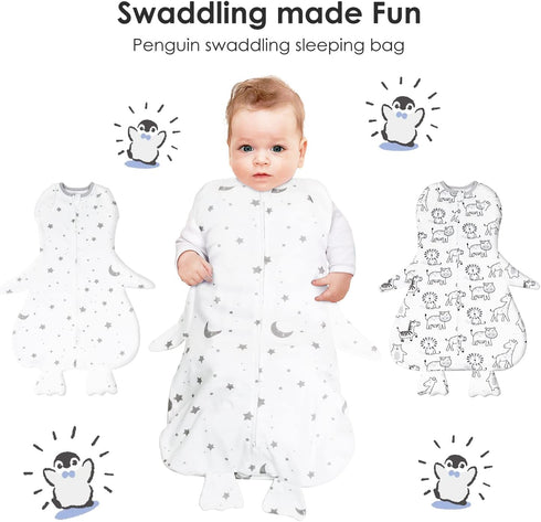 Beberoad Love Baby Swaddles, Cotton Wearable Blankets with 2-Way Zipper & Silent Velcro for 0-3 Months (Stars)