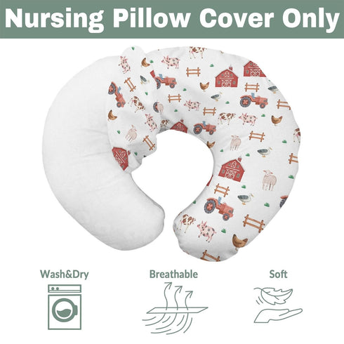 Farm Animals Life Baby Nursing Pillow Covers for Boy Girl Tractor Barn Pig Cow Lamb Hen Duck Soft Nursing Slipcovers