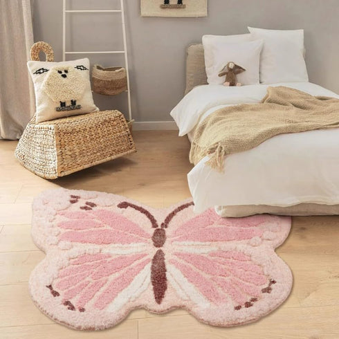 Poowe 35.4" 47.2"-Light Butterfly Kids Rug for Girls Bedroom, Colorful Washable Nursery Rugs, Soft Area Rug Non Slip