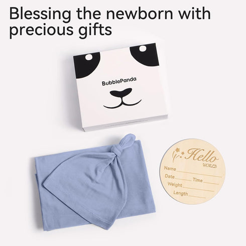 BubblePanda Set 47 47 Inch Rayon Made from Bamboo Newborn Swaddle Blanket with Matching Beanie, Super Soft Stretchy