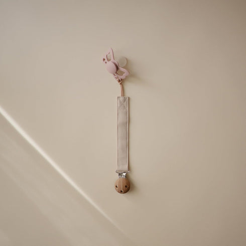 2-Pack mushie Linen Baby Pacifier Clip Holder | Soft Fabric Strap, (Olive/Shifting Sand)