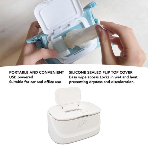 Hamwesh 3 Baby Wipe Warmer, Adjustable Temperature Modes USB Powered Night Light Silicone Sealed Flip Top, Portable