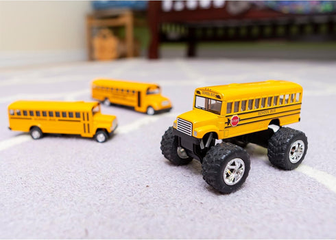 KinsFun 5" Pullback Monster School Bus Die Cast Metal Model, Action Toy Monster Truck
