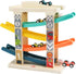 TOP Bright Wooden Race Track Car Ramp Toys for 1-2 Year Olds, Motor Skills Playsets with Mini Cars & Garage