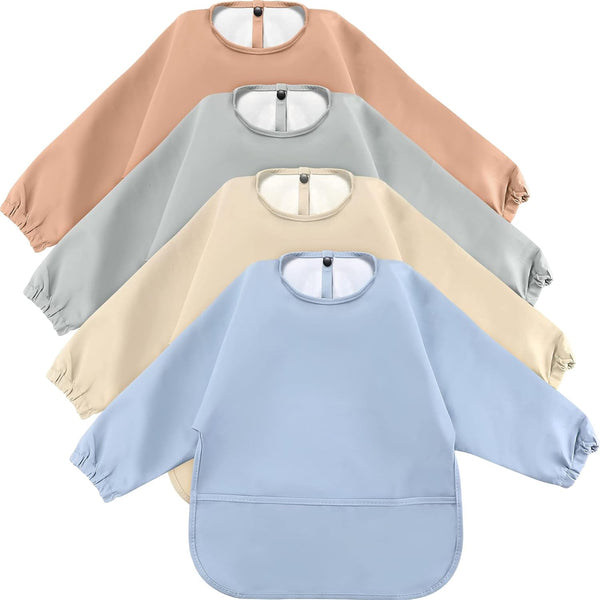 JaGely 4 Pack Long Sleeve Bibs Baby Smock Waterproof Sleeved Bids with