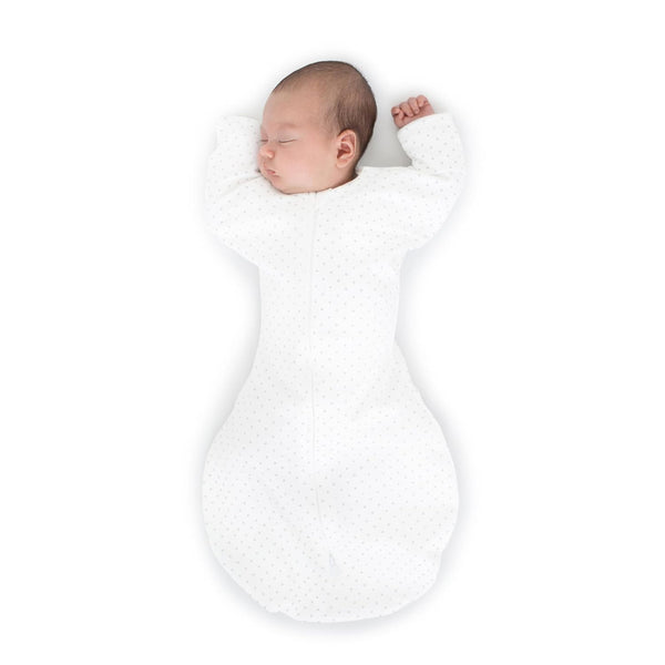 SwaddleDesigns Transitional Swaddle Sack, Small, 0-3 Month, Sterling Dots, Arms Up Half-Length Sleeves