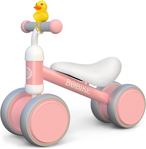 Baby Balance Bike Toys for Kids 10-24 Months - No Pedal Infant 4 Wheels Bicycle (Classic, Pink)