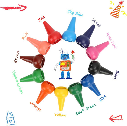 12 Jumbo Crayons for Toddlers, Colors Finger Paint Palm Grip Crayons for Babies, Washable Wax Safe for Kids Children