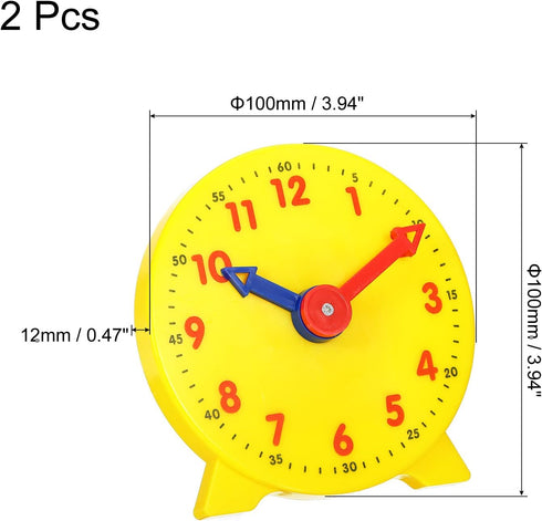 PATIKIL 4 inch Teaching Clock - 2 Pack Learn Clock for Classroom - Analog Clock with 12 Hour Pointers
