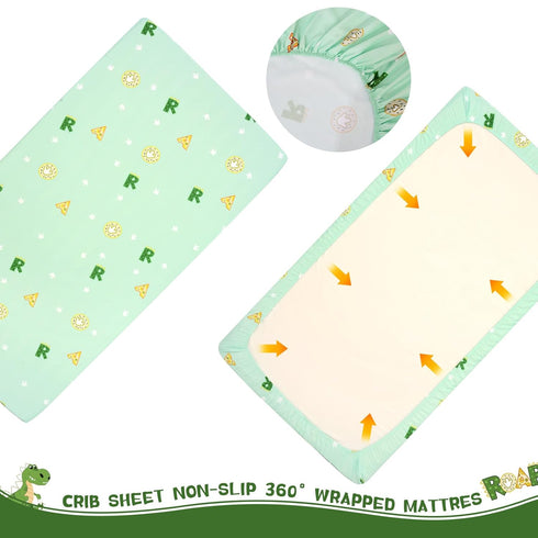 Set Boys,4 Set,Standard Cloele Crib Bedding for Piece Dinosaur Baby Bedding Size Toddler Nursery Bedding Includes
