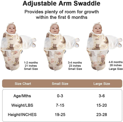 Baby Swaddle Blanket, Super Soft Material, Newborn Adjustable Swaddles, 2-Way Zipper Sleep Sack, Honey Bear
