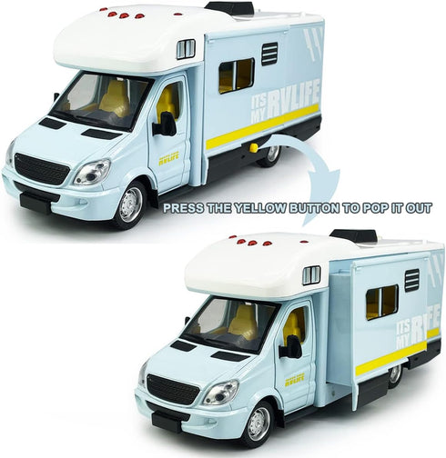 3 4 5 6 7 8 Toy Camper RV Motorhome Toys for Boys Girls Diecast Metal Vehicle Pretend Play Pull Back Model Car Doors