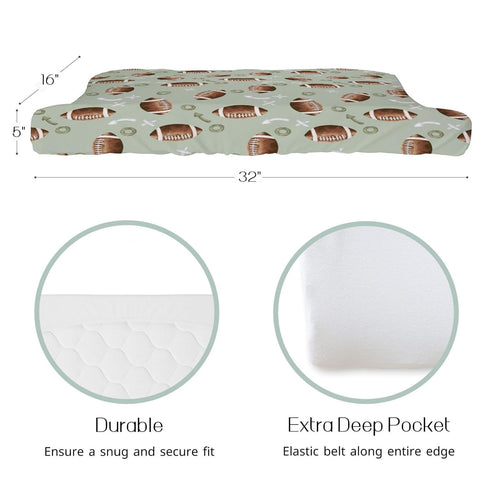 Football American Sport Changing Pad Cover for Baby Boys, Green Football Game Diaper Change Table Covers, Ultra Soft Stretchy Breathable Safe Snug Fitted Changing Mat Sheet Fit 32"/34" x 16"