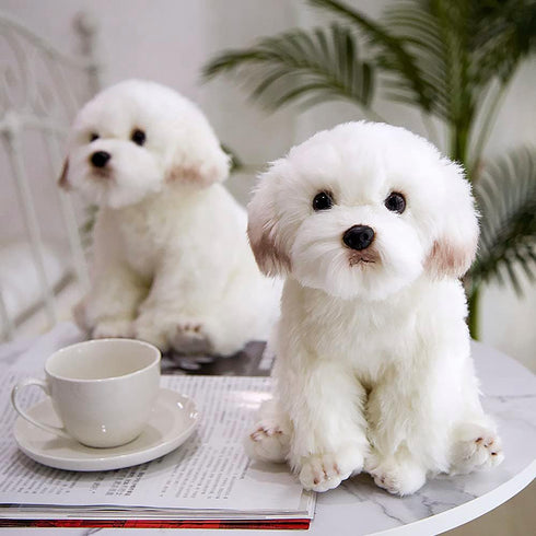 Realistic Plush Dog Toy - Lifelike Stuffed Animal, Fluffy Maltese Dog (Large)