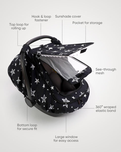 2 Summer Car Seat Cover Baby Boy, Infant Car Seat Canopy Outdoor, Layers with Mesh and Sun Shade Window for Winter