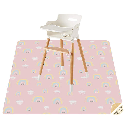 Splat Mat for Under High Chair/Arts/Crafts, 51" Anti-slip Food Splash Mat, Waterproof Floor Protector (Rainbow Pink)