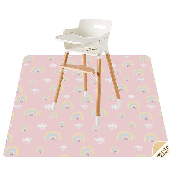 Splat Mat for Under High Chair/Arts/Crafts, 51" Anti-slip Food Splash Mat, Waterproof Floor Protector (Rainbow Pink)