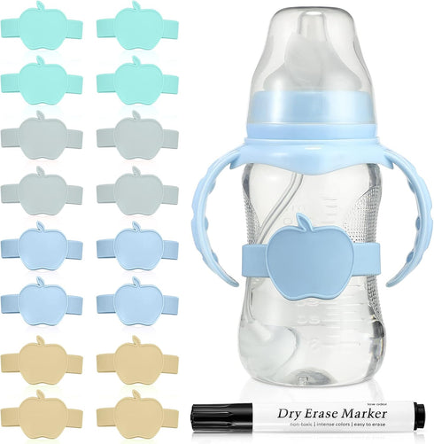Fuutreo 16 Pcs Baby Bottle Labels for Daycare Labels Reusable Waterproof Silicone Name