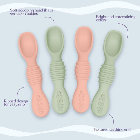 Silicone Baby Spoon Set - Baby Led Weaning Feeding Utensils, Gum Friendly, BPA & Phthalate Free