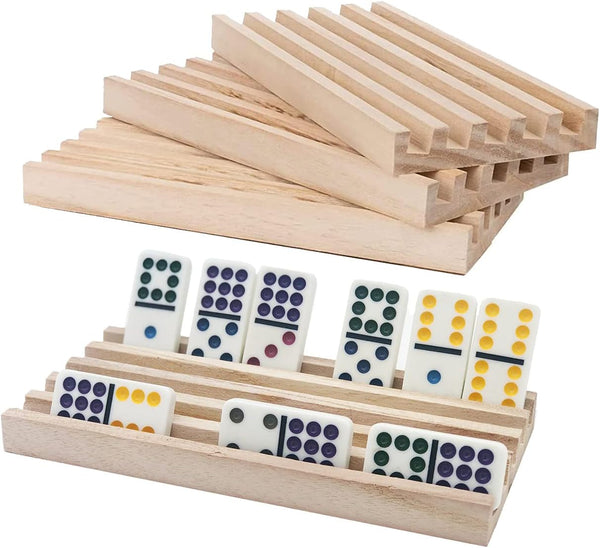 Wooden Domino Trays/Racks Set of 4, Mexican Train Domino Trays/Racks for Double 12 Tiles Holders