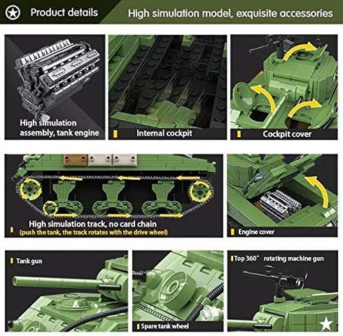 General Jim's Military Themed WW2 Building Blocks Tank Set, Sherman Tank for World War 2 Enthusiasts