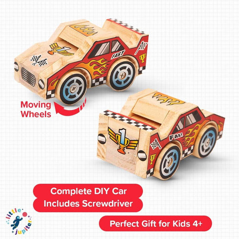 DIY Wooden Race Car with Stickers - Kids Building Kit, STEM Building Toys for Ages 4-7
