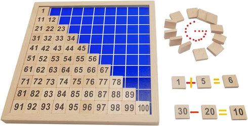 Wooden Hundred Board Montessori Math Counting Toys - 1-100 Numbers Educational Game for Toddler Kids