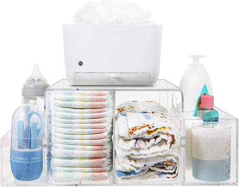 Acrylic Diaper Organizer, Changing Table Organizer, Removable Side Bins Baby Diaper Caddy for Essentials