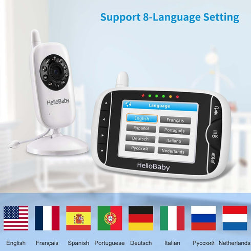 Video Baby Monitor with Camera, 3.2 Inch LCD Display, Night Vision, Two-Way Audio, and Room Temperature Monitoring