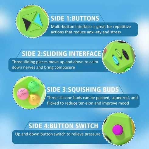 Fidget Dodecagon – 12-Side Fidget Cube for Stress Relief, Anxiety, Focus Travel Toy for Children and Adults (B1 Green)