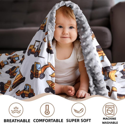 FIGEPO 30 40 Inch 1) New Born Baby Boy Double Layer Fuzzy Nursery Toddler Blanket - Soft Minky Daycare With Dotted