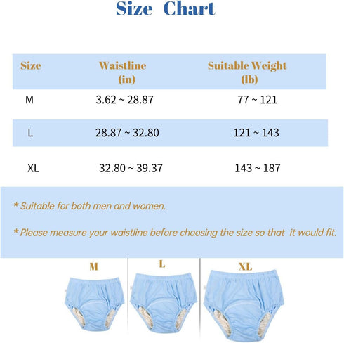 YingXue 2 Pack Washable Incontinence Underwear for Men/Women, TPU Leakage-Proof Adult Cloth Diaper Nappy with Inserts