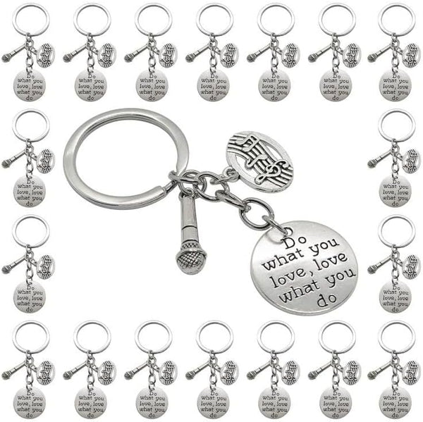 20PCS Microphone Keychain Musical Instrument Keychain, Inspirational Gift for Music Teacher Student Musicians