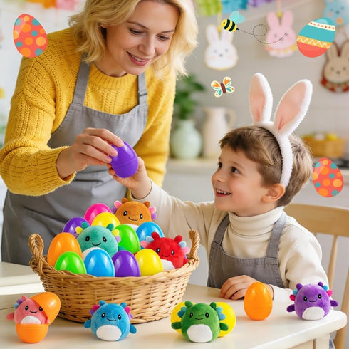 24 Pack Easter Basket Stuffers Easter Basket Essentials Prefilled Plastic Eggs with Axolotl Plush Toys Mini Mexican